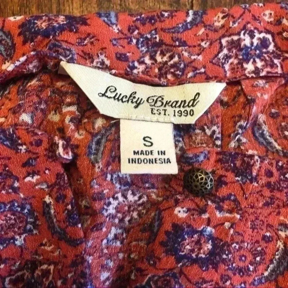 Lucky Brand | Red & Blue Floral Pattern Blouse - Picture 2 of 4